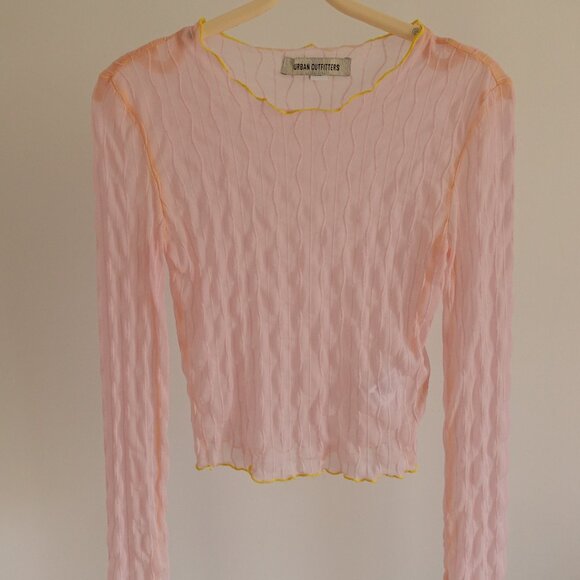 UO Mimi Semi-Sheer Textured Crew Neck Top Size S - Picture 4 of 8